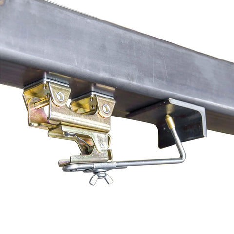 Grasshopper Magnetic Welding Finger With Brass Tip And Spring Loaded Arm Adjustable Length Anti Tipping Bolt 35 Lb Magnetic Pull V Pad Base Ideal For Tack Welds Small Parts Like Nuts Bolts Thin Plates AGH230 installed on metal beam.