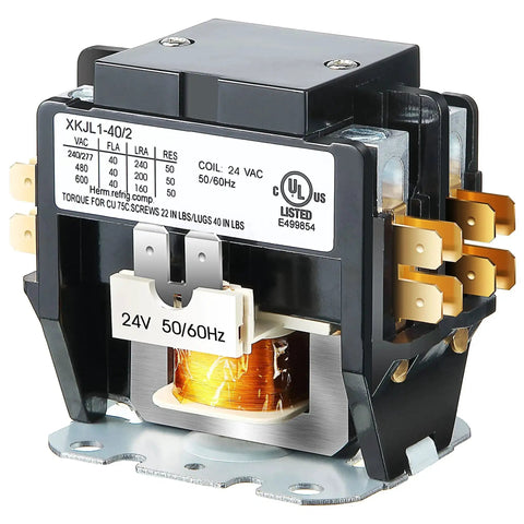 1 Pc HVAC Contactor 24V Coil 2 Pole 40 Amp Drop In Replacement For Furnace And AC System Definite Purpose Relay