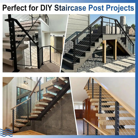 Various 33-degree staircases using 24 Pack Beveled Angle Washers for deck metal wood aluminum railing projects.