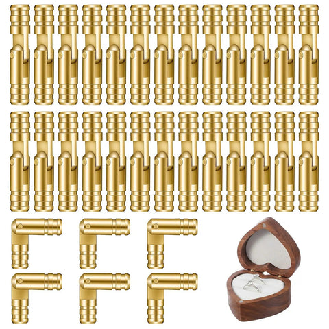 30 Pack Brass Barrel Hinges Set for Jewelry Boxes and Small Woodworking Projects, 135 Degree Hidden Cylinder Hinges, 20x4mm size shown.