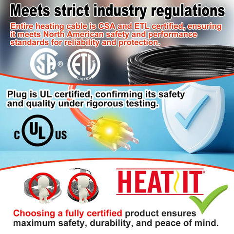 HEATIT heating cable roll with plug, 6 ft, 7 W/ft, 120V, UL-listed, CSA & ETL certified for water pipes.