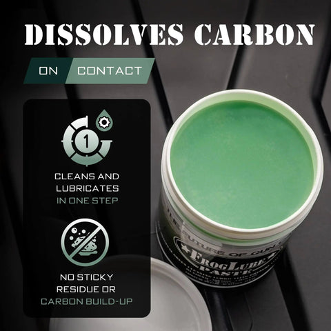 Heavy Duty Gun Lubricant Paste For Firearms With Metal Bonding Tech Non Toxic 4oz Rugged Gun Grease That Fights Wear Rust And Corrosion Bonds To Metal On Heat Navy SEAL Developed, open container showing green paste