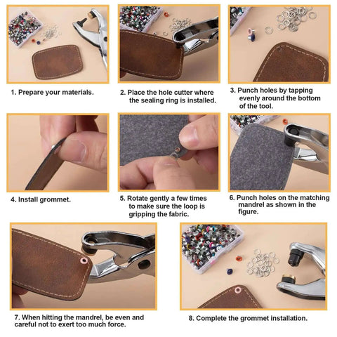 Step-by-step guide using 60 Sets Metal Grommets Kit With 3mm Round Eyelets And Washers In 12 Colors for crafting projects.