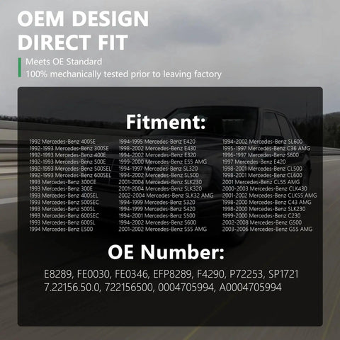Fitment list for Inline Electric Fuel Pump And Install Kit For Chrysler Crossfire And Mercedes Benz models with OE numbers.