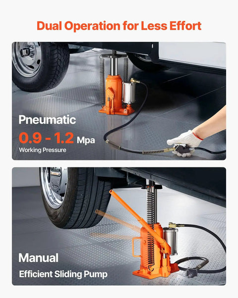 20 Ton Air Hydraulic Bottle Jack With Pneumatic And Manual Lift For Cars Trucks in use under vehicle