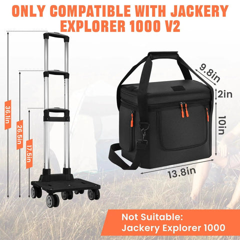 Carrying Case With Wheels For Portable Power Station Explorer 1000 V2 with detachable trolley and dimensions shown