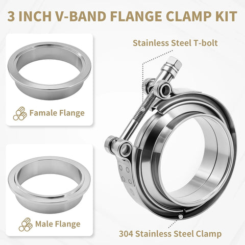 3 Inch V Band Clamp Kit Four Pack For Exhaust Systems With 304 Stainless Steel T Bolt Flanges Male And Female Adapters