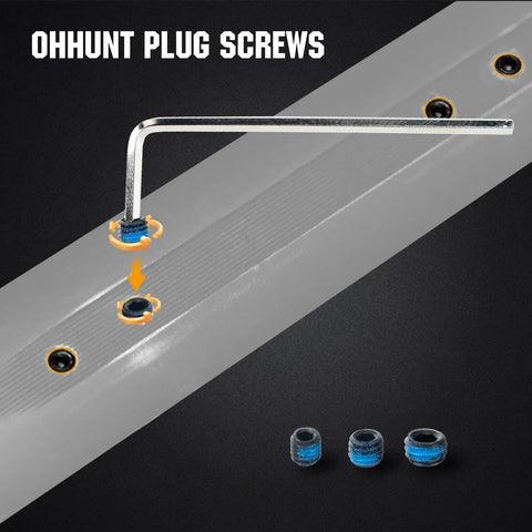 30 Piece Plug Screw Set With 6-48, 8-40 And 10-32 Screws In Black Oxidized Steel shown with wrench and installed screws.