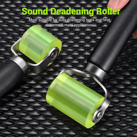 Facmogu two-size car sound deadening roller set with lime-green wheels and metal frame.