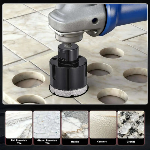 Pro Grade Diamond Core Drill Bit For Angle Grinders PATIKIL Four And One Half Inch Diamond Hole Saw 115mm in use on tile