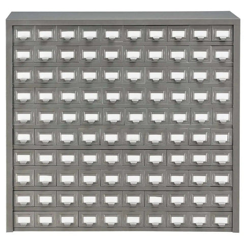 Heavy Duty 100 Drawer Small Parts Storage Cabinet With Label Holders All Steel Construction In Gray Enamel