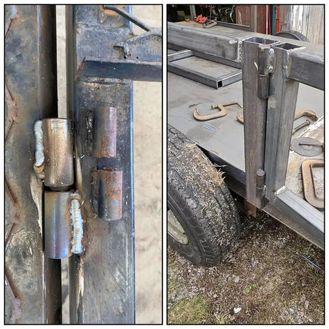Installed Beefy Heavy Duty Weld On Barrel Hinge Set Of 4 4 1 8 Inch By 1 Inch With Ball Bearing Detachable Pins on trailer gate