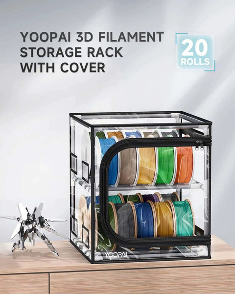 Maker Friendly Two Tier 3D Printer Filament Storage Rack With Transparent Cover Holds Up To 24 Rolls Of 1Kg Filament