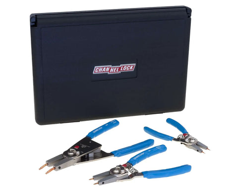 Convertible Retaining Ring Plier Set, 3-Piece, Blue Handles, Get The Job Done Ring Removal and Installation Kit with Case
