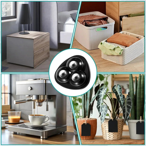 12 Pieces Self Adhesive Appliance Rollers With 360 Degree Rotation shown with household items
