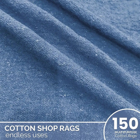 Blue Cotton Shop Towels Pack Of 150 12x14 Inches Absorbent Cleaning Rags Multipurpose Wipes For Auto Garage Home Reusable Lint Free Streak Free Cleaning