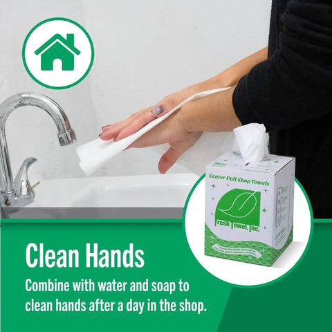 Ultra Strong Center Pull Shop Towels Pack Of 300 Disposable Cleaning Towels White 9 By 12 Inches used for hand cleaning