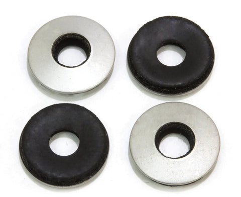 Flat washers set: two silver stainless steel 1/2 in OD washers and two black EPDM rubber-backed sealing washers, four pieces shown