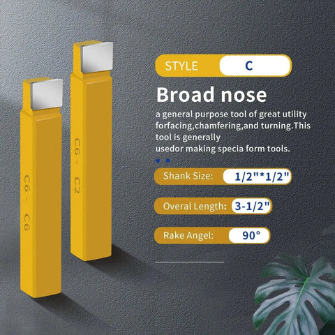 Two yellow shank carbide tipped cutters marked C6 C2, 1/2 inch size, for the Twenty Piece Half Inch Carbide Tipped Cutter Tool Set by Senduo.