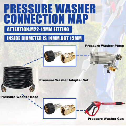 Hourleey pressure washer quick-connect fittings, M22-14mm to 3/8 inch adapters, brass with black nut, 2-pack.