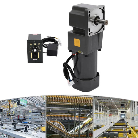 200W 110V AC Gear Motor With 36Nm Reduction Gearbox, Governor, Variable Speed Controller, and Heavy Duty Steel Housing for Industrial Use