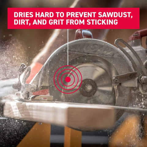 Circular saw cutting wood showing the effect of Dry Lube Drip Oil For Tools And Gear, 4 Oz, 100 Percent Dry To Touch.