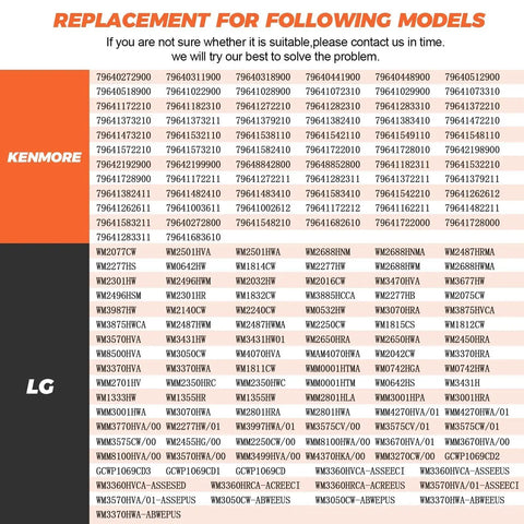 Compatibility chart for Beaquicy washer water inlet valve 5220FR2006H; lists Kenmore and LG models.
