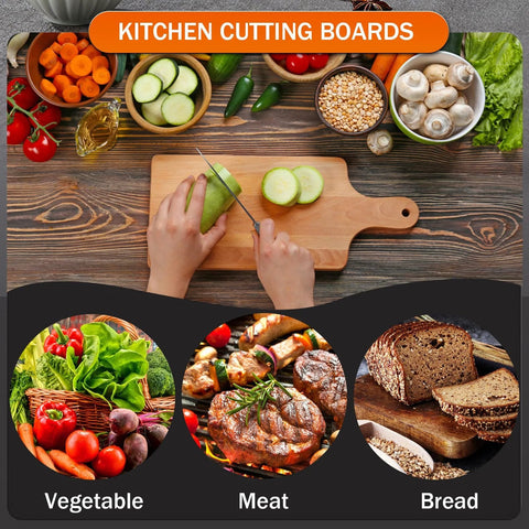 Thick Bamboo Cutting Board Set Of 6 11x5 Inch Ultra Sturdy 0.39 Inch Thick Wood Chopping Boards With Handle shown with vegetables