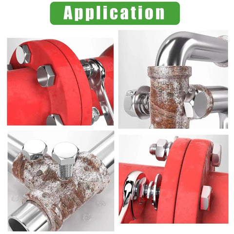 Image showing application of Stainless Steel Hex Bolts Nuts And Washers Kit 260 Piece Set installed on pipes and fittings.