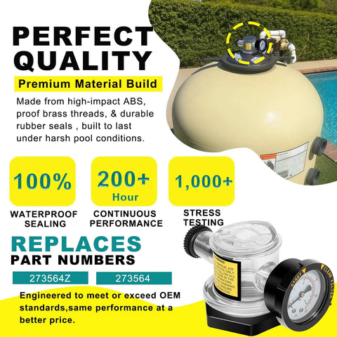 Manual air relief valve with pressure gauge for Pentair Triton C/TR100C/TR140C and Triton II pool filters