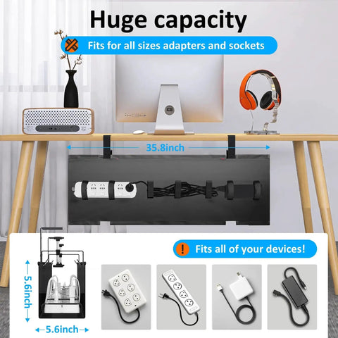 Under Desk Cable Management Tray With Fabric Wire Organizer Clamp Or Screw Mount Hidden Cord Raceway installed under desk