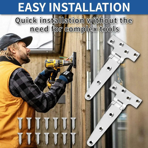 Person installing 316 Stainless Steel T Strap Barn Door Hinges Heavy Duty 6 Inch Outdoor Gate Set Of 4 with screws