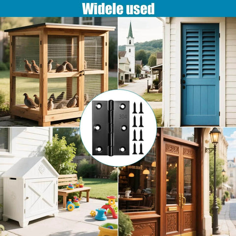 3 Inch Black Door Hinges 12 Pack Interior Hinges For Furniture Wooden Box Chest Window Case Lid Durable 304 Stainless Steel Construction Includes 96 Screws Widely Used in Various Settings