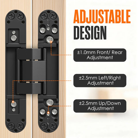 Close-up of Concealed Door Hinge Set For Cabinets Bookshelves And Hidden Doors 6 Inch 180 Degree Heavy Duty Adjustable Invisible Hardware