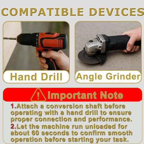 Hand drill and angle grinder compatibility with Pro Grade Diamond Core Drill Bit Set for metal, concrete, tile, and stone surfaces.