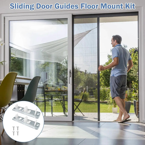 Adjustable Floor Guide For Sliding Closet Doors Two Pack Plastic Construction White Helps Keep Doors Centered On Track And Fits Three Quarter To One And Three Eighths Inch Inch Easy To Install And Quick Replacement For Long Lasting Performance kit displayed with sliding door