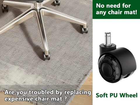 2 Inch Dual Wheel Office Chair Caster Wheels Replacement PU For Carpet And Hardwood Floors shown on office chair