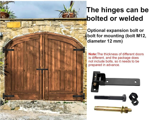 13 Inch Heavy Duty Gate Hinges Solid Carbon Steel 900 Lbs Capacity on wooden garden gate with bolt and weld options