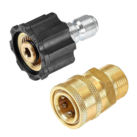 Pressure Washer Quick Connect Adapter Set M22 To Three Eighths Inch Quick Connectors Pack Of 2 For 5000 PSI Hose And Gun