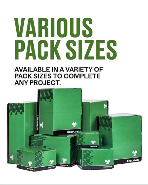 Green Hillman product boxes in various sizes for Round Head Machine Screw Toggle Bolts One Quarter Inch By Four Inch Pack Of Fifty.