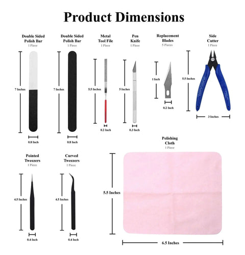 Product dimensions for Pro Grade 13 Piece Plastic Model Tool Set With Hobby Clippers Tweezers Files And Knife For Assembling Miniatures Mecha Cars And Dioramas Built For Beginners To Pros