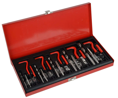 131 Piece Helicoil Thread Repair Kit With HSS Drill Bit And Thread Insert Tool For M5 M6 M8 M10 M12 Threads in red case