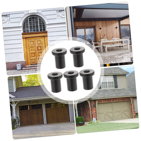 Five Piece Barn Track Spacers Set for Sliding Doors with close-up of black hardware used for garage and basement installations