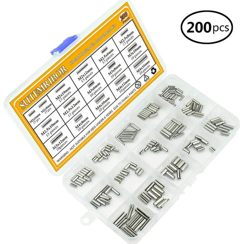 200Pcs Slotted Spring Pin Assortment Kit M2 M2.5 M3 M4 304 Stainless Steel Anti Rust Durable Fastener Set in plastic case