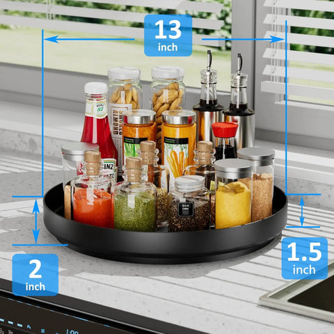 13 Inch Heavy Duty Metal Lazy Susan Turntable Organizer For Cabinet Pantry Kitchen Countertop And Bathroom 360 Degree Rotating Spice Rack Storage Anti Rust Waterproof Coated Black Ovicar