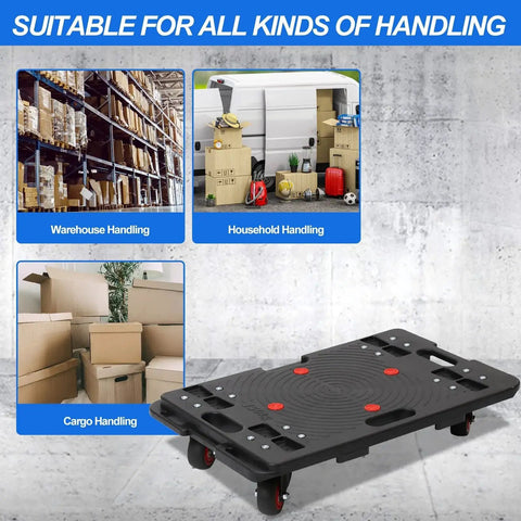 Interlocking Flat Dolly Set With 360 Degree Wheels For Heavy Furniture, Portable Moving Rollers, Connect Units, 1200 Lbs Capacity, Black