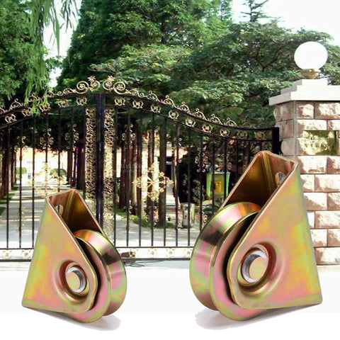 Beefy Heavy Duty 2 Inch V Groove Wheel Plate Casters With Bracket for V Track Rails, Galvanized Steel Build for Sliding Gates