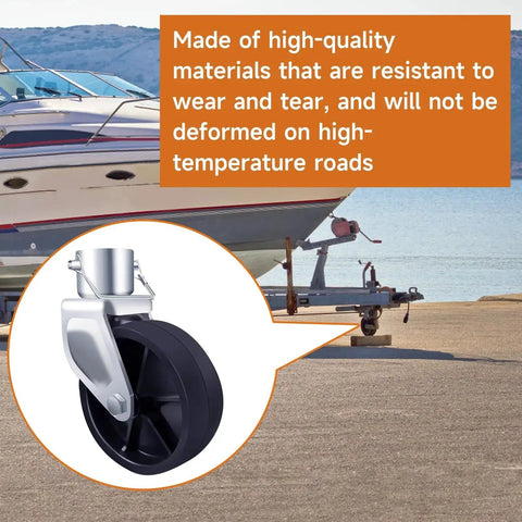 6 Inch Trailer Jack Wheel Replacement With Pin For Tongue Jack 1200 Lb Capacity shown on boat dock