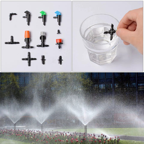 204Pcs barbed irrigation fittings kit for 1/4 in tubing; black plastic connectors with tees, elbows, crosses, end plugs