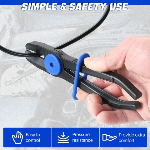 Three Pack Hose Pinch Off Pliers Set With Five Point Nine Inch Seven Point Three Inch And Ten Inch Straight Fuel Line Clamp Pliers for fuel gas brake application.